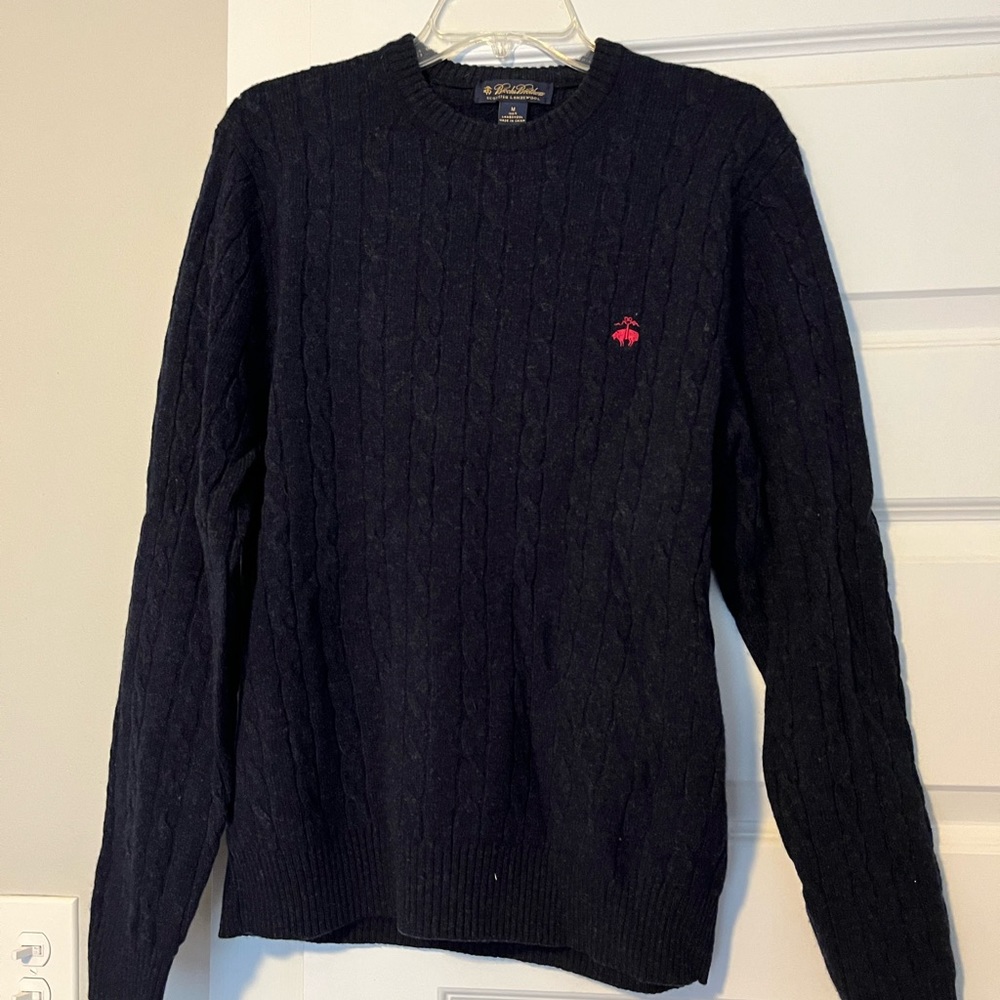 Medium navy blue Brooks Brothers Scottish Lambswool crew neck sweater.